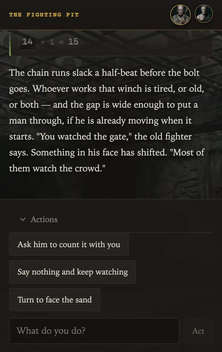 Playing on a phone: the scene description and the available actions